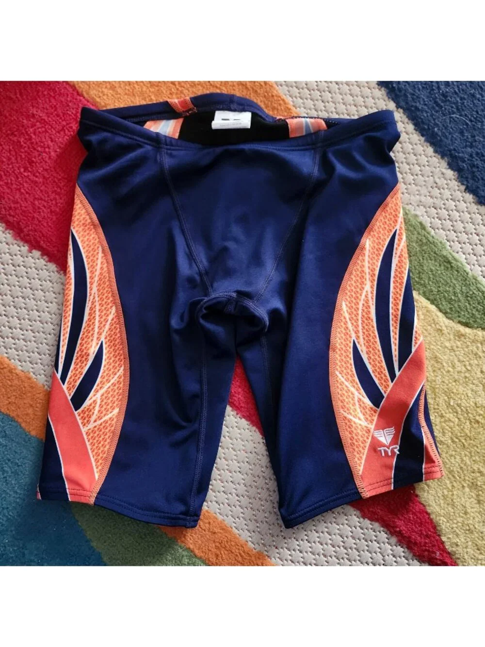 TYR Boys Size 28 Swim Bottoms Navy Blue & Orange Swimsuit